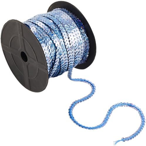 SOFPLATE 100 Yards 6mm Flacher Paillettenstreifen Blaues Paillettenbesatzband Paillettenschnur Metallische Paillettenschnur Holografisch Glänzende Paillettenrolle Zum Basteln Nähen Kleid Kostüm Stirnb