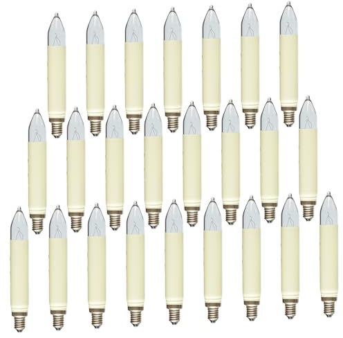 Erzgebirgslicht - AUSWAHL - 24 Stück Schaftkerze 14V 3W E10 für 16-17 Brennstellen Ersatzbirne Glühbirne (Normal-) Schaftkerze Glühlämpchen für Lichterketten Pyramide und Schwibbogen (keine LED!)