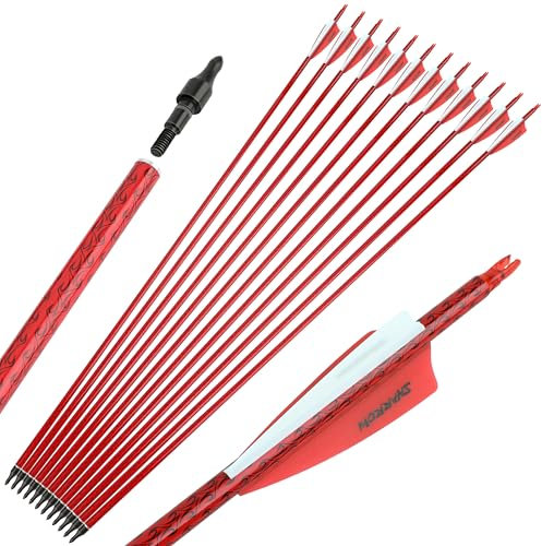 wolfman 30 Zoll Carbonpfeile für Bogenschießen Farbig Spine 500 Pfeile Carbon Zielpfeile Jagdpfeile mit 4 Zoll Federn Pfeile für Recurvebogen Compoundbogen (Rot)