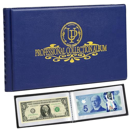 40-Taschen-Sammelalbum für Banknoten und Währungen – 20 Blatt transparente Dollarscheinhalter, Buch zur weltweiten Geldaufbewahrung, Sammelzubehör AN04BL