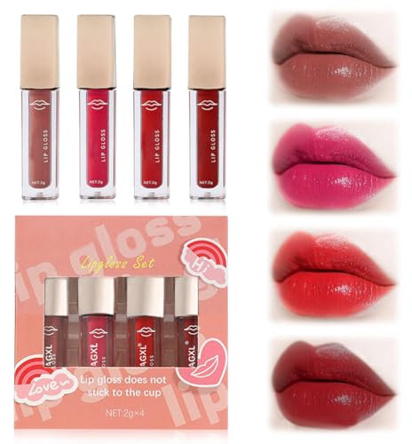 Tintes de Labios,Brillo de Labios Resistente al Agua,Kit de Brillo Labial,4 Colors Tinta de Labios Waterproof y Larga Duracion, Pintalabios Liquido,Lip Gloss Oil Para Previene los Labios Agrietados