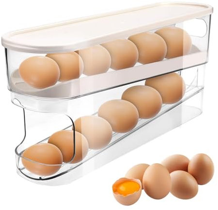 rflaueo Refrigerator Egg Holder Egg Holder for Fridge With Lid Egg Storage for Kitchen Automatic Egg Roller Organizer for Kitchen(U263-1)