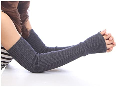 Manicotto Braccio Autunno Inverno 50 cm Braccioli da donna Scaldatori a braccio in lana lavorato a maglia MANICA ARM SOLO SUPERFINE LUNGO Guanti senza a maglia Manicotto Braccio Donna(Dark Grey)