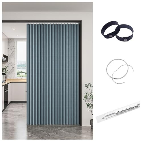 Cortina opaca para puertas y ventanas sin taladrar, deslizante, a prueba de polvo, para armarios, color azul, 100 x 200 cm