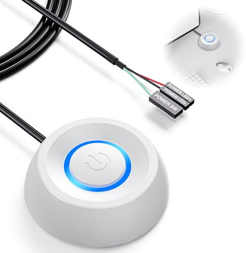 BOBOPACK Runder PC Power Button mit Kabellänge 1,8 m, Externer Fernstart Schalter für den Netzschalter des Computer-Mainboards, mit LED Anzeige, Geeignet für Desktop Computer (Weiß)