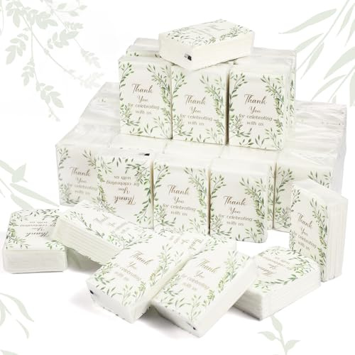 50 Stück Happy Tears Taschentücher, Hochzeits-Gesichtstücher, Artikel für Willkommens-Taschen, Mini-Tücher, Reisegröße, Hochzeitsgeschenke für Gäste, 3-lagig, für Party, Zeremonie, Abschlussfeier