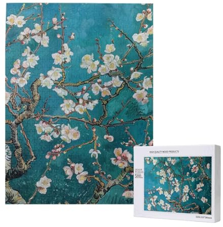 Mandelblüte gedrucktes Puzzle mit Aufbewahrungsbox, Holzpuzzle für Erwachsene und Kinder, 500 Teile, Familienspaß, dekoratives Spiel