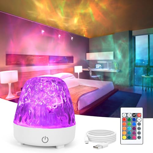 URAQT Onde Proiettore Stelle Soffitto, Aurora Boreale, proiettore soffitto Rotante Graduale a 16 Colori, con Telecomando,Ricaricabile, Led Decorazioni Camera da Letto Proiettore Bambini, per Bambini