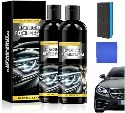 Doeyvose Scheinwerfer-Reparaturcreme, 2x100g Autoscheinwerfer Reinigungs- und Polierset mit Schwamm & Tuch, für alle Fahrzeuge, hellere & klarere Scheinwerfer