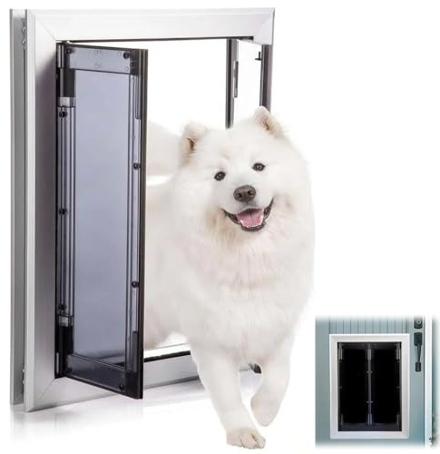Mixtric Hundeklappe aus Aluminium für AußEntüRen, Starke Doppelmagnetklappen, Hochleistungs Hundeklappe für GroßE und MittelgroßE Hunde Bis 50 Kg,44x35xx6.5cm
