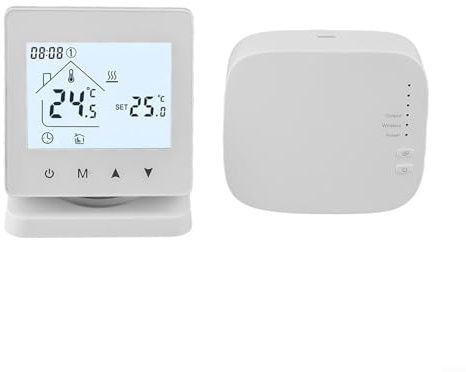 Termostato inalámbrico con receptor remoto para calefacción de agua de caldera de gas, montaje en pared o sobremesa, compatible con USB y fuente de alimentación de batería (sin WIFI)