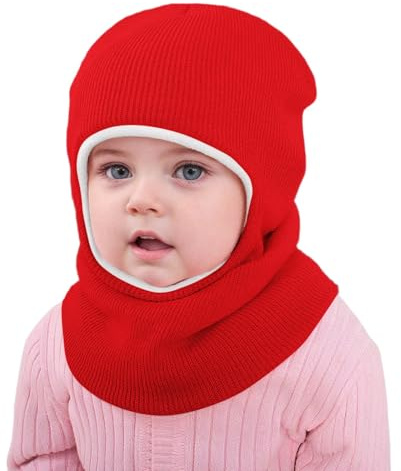 Generisch Wintermütze Schlupfmütze Kinder Kuschelige Schlupfmütze Fleece Niedlich Süße Beanie Schalmütze Winddichte Multifunktionale Strickmützen Outdoor Kaltes Wetter Rot