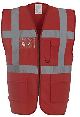 Expert Workwear Coloured Hi Vis Executive Vest High Viz Vests Zip with Pockets - 18 Colours (Small, Red)