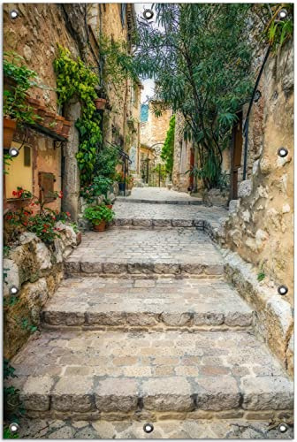 Wallario Outdoor-Poster für Garten oder Balkon Alte steinerne Gasse in Südfrankreich, Motivbanner Größe: ca. 80 x 120 cm, Outdoor-Bild