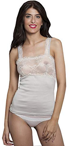 Vajolet By Selina Canottiera Intima Donna SL10017 Filo di Scozia e Pizzo Nero e Grigio (Nero, 5)