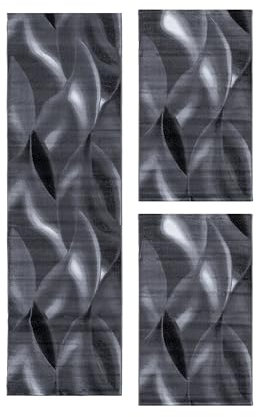 HomebyHome Bettumrandung Schlafzimmer 3 teilig Teppich Schwarz-4 - Waschbarer Bettumrandung Teppich Läufer Set Extra Flauschig Bettvorleger Schlafzimmer Bettset:2 St. 80x150 cm | 1 St. 80x300 cm