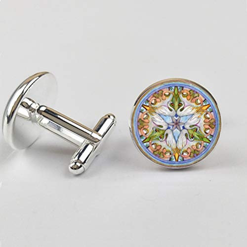 Manschettenknöpfe für Herren, Weiße Lilie Blume Totem Zeit Edelstein Glas Silber Messing Neuheit Tasten, Elegantes Geschenk Shirt Zubehör Für Buchhalter Boss Business Hochzeit Prom Offizieller A