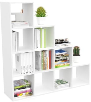 DORMIDAN- Estantería librería decoración, en Forma de Escalera, 110 x 110 x 29 cm (Blanco)