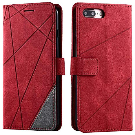 SONWO Cover per iPhone 7 Plus/iPhone 8 Plus, Flip Caso in PU Pelle Case Cover Portafoglio Custodia per iPhone 7 Plus/iPhone 8 Plus, [Kickstand] [Slot per Schede], Rosso