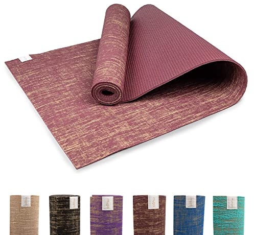 Myga Yogamatte aus Jute, rutschfeste Trainingsmatte für Yoga, Pilates, Meditation und Fitness, Mehrzweckmatte mit Tragegurt für Reisen, ideal für Männer und Frauen, ideal für Zuhause, Fitnessstudio und Studio, Pflaume
