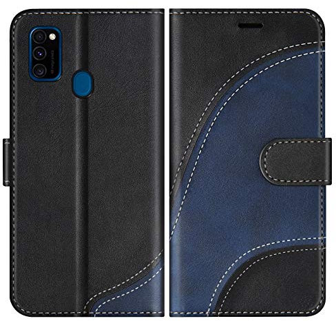 BoxTii Hülle für Galaxy M30S / Galaxy M21, Leder Handyhülle für Samsung Galaxy M30S / Galaxy M21, Ledertasche Klapphülle Schutzhülle mit Kartenfächer und Magnetverschluss, Schwarz