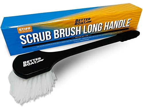 Stiff Scrub Brush with Handle Outdoor for Boat Car Tire Furniture Cleaning (Long Handle)