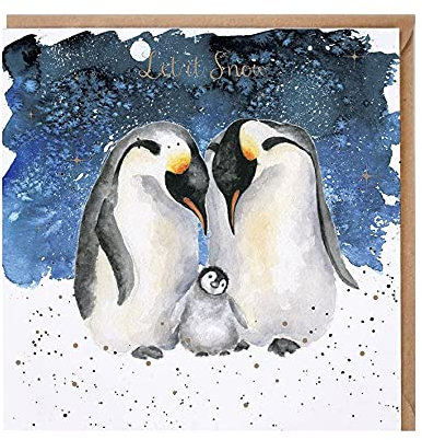 Wrendale Weihnachtskarte mit Pinguin-Familie – Let it Snow Xmas Grußkarte