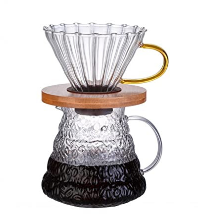 Jing Ger Drip Coffee Pot V60 Glass Funnel Drip Coffee Portable Machine Filter Cup Wooden Holder Brewer Coffee Utensils (Color : V008-B)