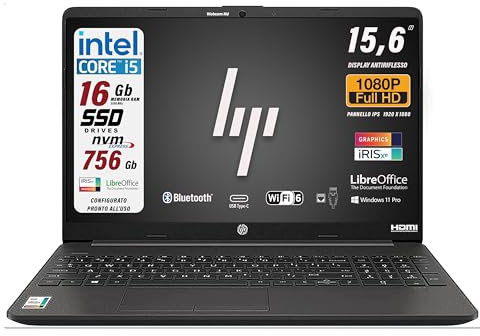 HP 250 G10 2025 notebook, Ram 16GB, SSD 256Gb, Display FullHD 15.6, Cpu Intel N100 4Core fino a 3,4 GHz, tastiera retroilluminata, Win 11 Pro, 3 anni di garanzia, pronto All'uso, Italia