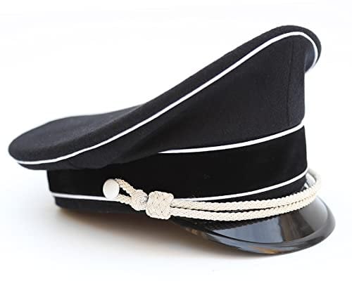 ACTJ.M WWII WW2 Deutsche Offiziermütze Crusher Cap mit Silber Kinnkordel Wolle, Schwarz, 61 EU