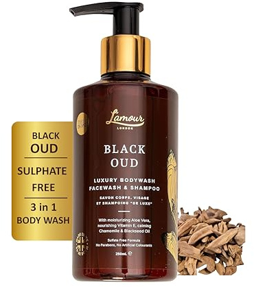L'amour Natural | Black Oud | Luxury Face Wash, Body Wash & Shampoo | Essential Oils | Sulphate Free | Gentle for dry and sensitive skin | 250mL