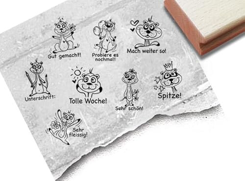 Stempel Lehrerstempel Tier Erdmännchen - Stempel Lehrer Kinder Stempelset Lob Motivation Belohnung Belobigung Unterschrift Schulstempel Klasse - zAcheR-fineT (Stempelset - 8 Stück)