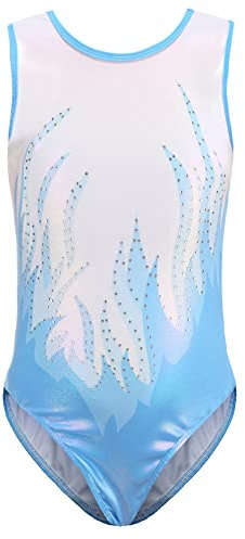 SEAUR - Mädchen Turnanzug Ärmellos Kinder Gymnastikanzug Klassisch Trikot Gymnastik Tanzen Kleidung Ballet Yoga Kleid für Klein Kind 9-10 Jahre - Flamme Blau