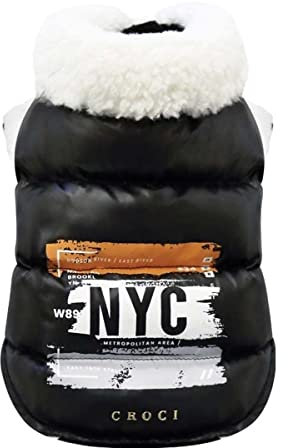 Croci wasserdichte Jacke für Hunde New York City, Rückengröße 35 cm, gepolstert und verstellbar, mit Gummizug und Loch für Leine und Geschirr, Schwarze Farbe