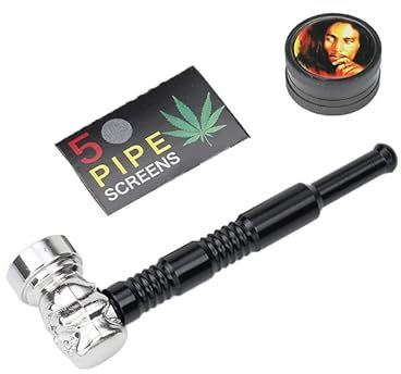 Pur-Pfeifen Set | Mini Grinder/Crusher | 5 Edelstahlsiebe | Abschraubbarer Kopf | Leichte Reinigung | Smoking Pipe Pfeife Glas Rauchen | Gebrauch von Tabakwaren
