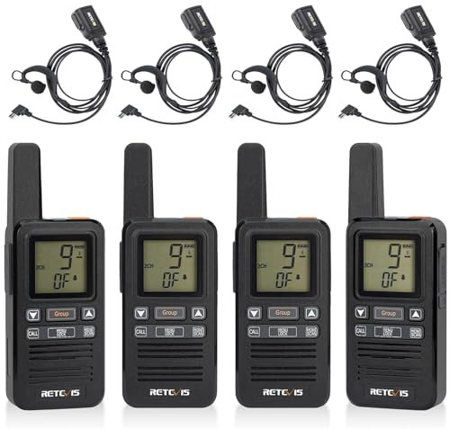Retevis RB667 Walkie Talkie with Earpieces, Rechargeable 2 Way Radio USB-C 1600mAh, PMR446 Group Call, VOX, Squelch, Mini Retail Walkie Talkie Professional for Restaurant (4 Pcs, Black)