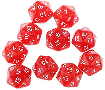 Amagogo 10 Pezzi Dadi a Venti Facce D20 Giocare a D&D Rpg Party Games Dadi Bianchi, Rosso, 25 Millimetri