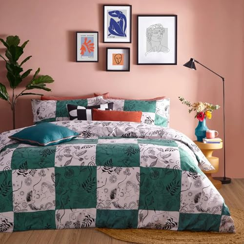 furn. Mythos Checkerboard Duvet Cover Set, Green/Natural