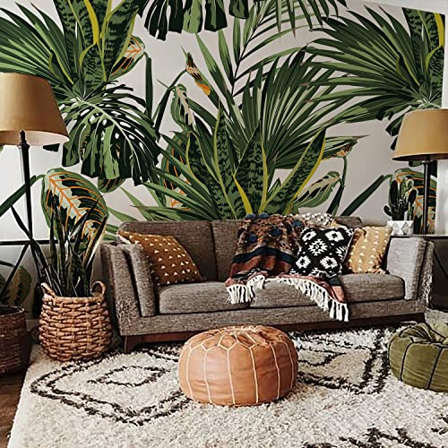 Flortlias Peel and Stick Jumbo Leaves Wall Mural, Leather Textured Vinyl Self-Adhesive Wallpaper for Bedroom Living Room Accent Wall Decor, Urban Tropical Large Leaves