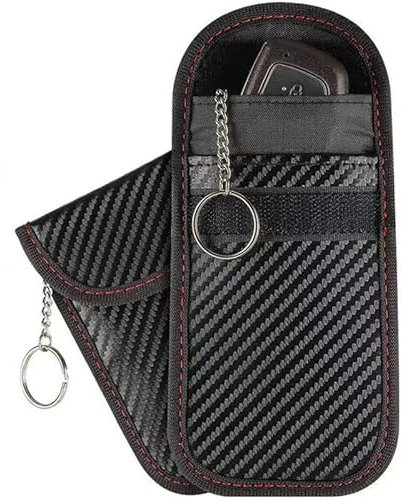 OGGIPRO Lot de 2 Pochettes Blocage Signal RFID pour Clé Voiture, Étui de Protection anti RFID pour Clef Télécommande avec Anneau Porte-clé Intégré en Fibre de Carbone - Blocage Signal anti Piratage