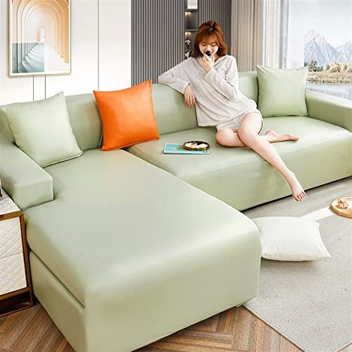 YLWX L-förmige Stretch-Leder-Couchbezüge, wasserdichte Sofabezüge for Haustiere, Ecksofa Sofa Überzug, Möbelschutz (Color : GrüN, Size : 4 seat)