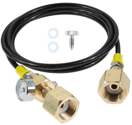 Aupoko 1,5m CO2 Umfüllschlauch mit 3000 PSI Manometer, 2 × W21.8-14 Gewinde Anschluss, zum Umfüllen von CO2 von einem großen Fläschchen in ein anderes
