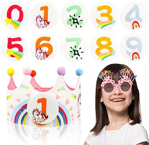 YICH Geburtstagskrone Kinder Happy Birthday Partyhüte Stoff Kinderkrone mit Auswechselbaren Zahlen von 0-9 Unisex für Geburtstagsparty Ankleiden