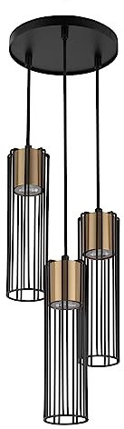 Licht-Erlebnisse Runde Pendelleuchte KLERY Schwarz Gold Metall 3-flammig Ø20cm GU10 Zylinder Hängelampe Wohnzimmer Küche