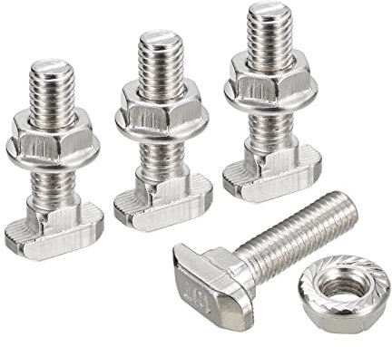 sourcing map M8x30mm T Schlitz Einsteckbolzen und M8 Sechseck Flansch Mutter Set 8 Set Hammer Kopf T-Bolzen T Form Bolzen Schiebend Schraube für 45 Serie Aluminum Profile