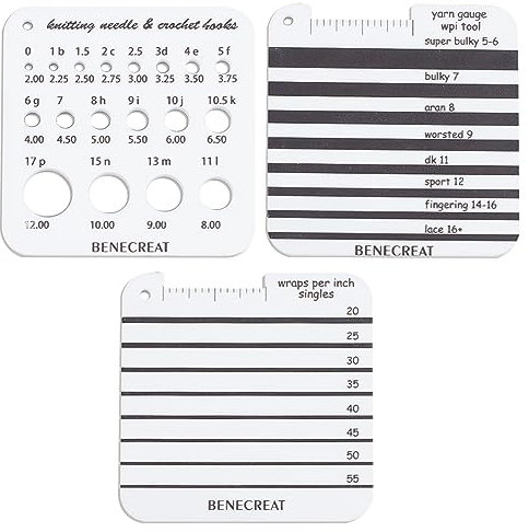 BENECREAT 3 Styles Acrylic Knitting Gauge Rulers, Square Knitting Tool Crochet Hook Knitting Needle Gauge Yarn Wrap Per Inch Guide Board for Measurement Sewing Tailor Craft, 6.3x6.3cm