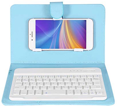 Tastatur mit Schutzhülle, Universal Wireless Tastatur+PU-Leder Hülle,Portable Kabellose Wireless Keyboard Premium Schutzhülle mit Ständer für IOS/Handy (Himmelblau)