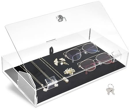 MOOCA Abschließbare Acryl-Vitrinen für Sammlerstücke mit einem luxuriösen abnehmbaren Pad, ideal zum Präsentieren von Sammlerstücken, Uhren, Schmuck, Brillen und Messern