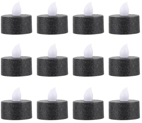 HOMSFOU Flammenlose Led Teelichter 12 Stück Batteriebetriebene Kerzenlichter Schwarze Romantische Deko Für Hochzeit Party Und Heim Stimmungsvolle Beleuchtung