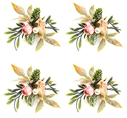 rieder Doppelte Rose Serviettenringe 4er Set Rosa Blume Serviettenringe mit Beeren und handgefertigten Serviettenringhaltern